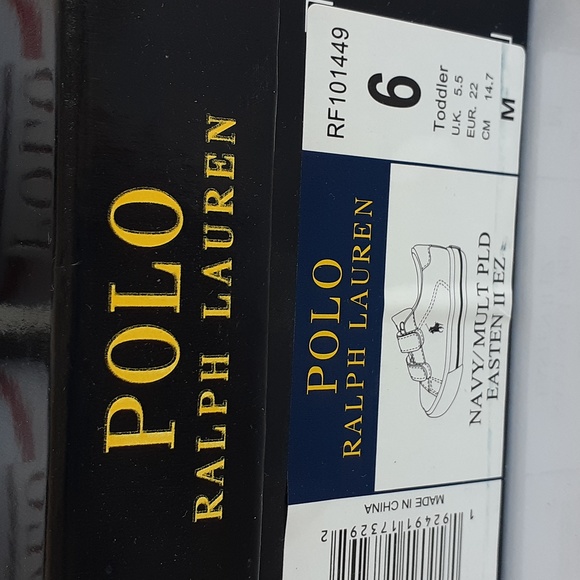 Polo Ralph Lauren Boys Plaid Canvas Sneakers Velcro Red Pony Toddler Sz 6 - Picture 3 of 11